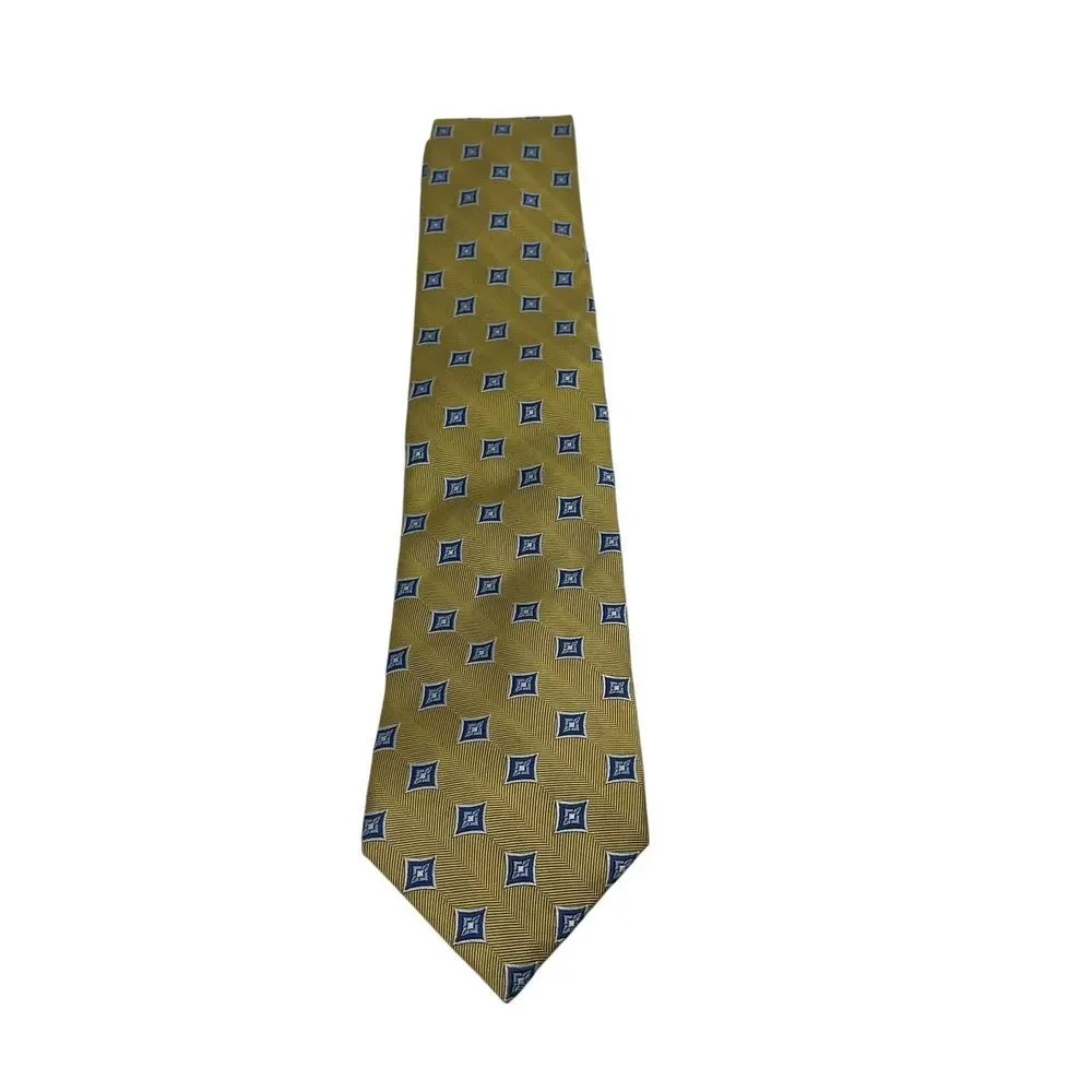 Jos A Bank Executive Collection Men's Necktie Yellow with Blue Squares Silk Tie